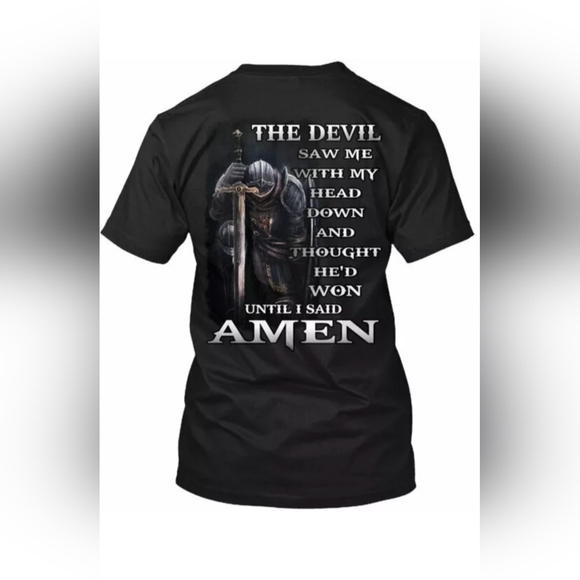 The Devil Saw Me With My Head Down Until I Said Amen Retro T-Shirt Unisex - Picture 3 of 11